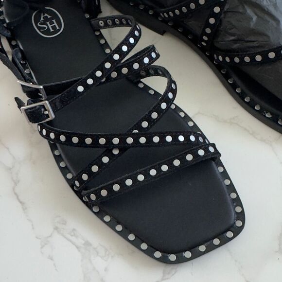 ⭕️ Ash Moon Black Studded Sandals with Edgy Design Suede 39 9 - Picture 4 of 7